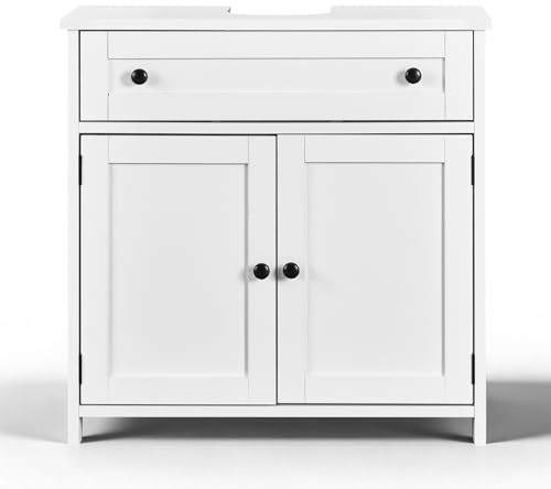LEADZM Waschbeckenunterschrank, Badezimmerschrank (Weiß) | Aufbewahrungsschrank，2 Türen 1 Schubladen, Viel Stauraum, Moderner Stil, 30 x 60 x 60 cm (Weiß)
