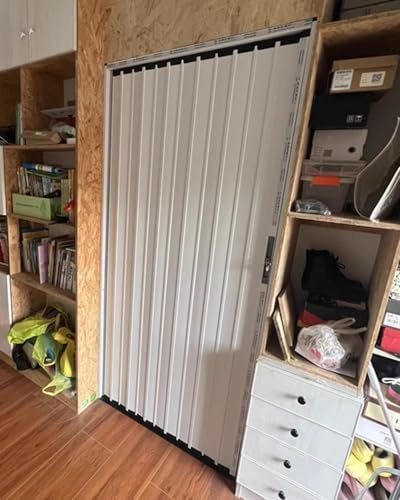 Internal White Accordion Door, Aluminum Alloy Sliding Folding Door with Lock, Foldable Door for Living Room Hallway, Retractable Gate