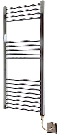 Greened House Chrome Straight Electric Heated Towel Rail 400mm wide x 1000mm high