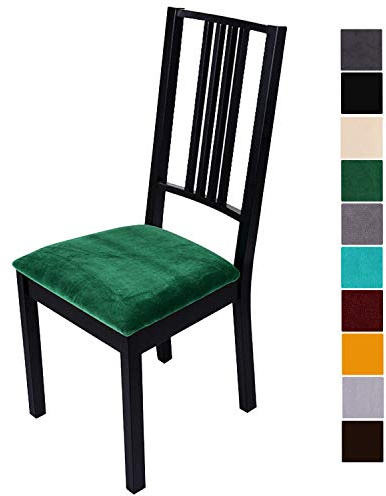 Homaxy Stuhlbezug Sitzfläche Samt Weich Sitzbezug Stuhl Stretch-sitzbezüge für Esszimmerstühle Abwaschbar Schonbezug Hussen für Stühle- 2er Set, Grün