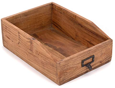 DOKUMENTENABLAGE Carta | 33 cm, Mahagoni Holzi | Büro Organizer, Schreibtisch Ablage, Dokumenten Kiste, Holz Kiste, Bürokiste mit Tafel, Schreibtisch Organizer | Farbe: 01 natur-vintage