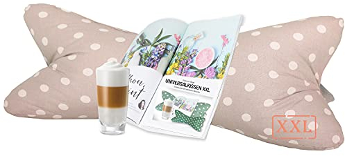 Dr. Berger Leseknochen Nackenrolle Kissen Buchkissen Fernsehkissen - 100% Baumwolle Dekokissen als Buchstütze Tabletkissen TV, ergonomisches Nackenkissen mit Punktmuster, Lesekissen für bequemes Lesen