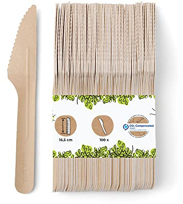 BIOZOYG Papiermesser 16,5 cm braun I Catering Zubehör Partymesser aus Papier formstabil umweltfreundlich und kunststofffrei I Imbiss Besteck biologisch abbaubar I Papier Messer 100er Pack