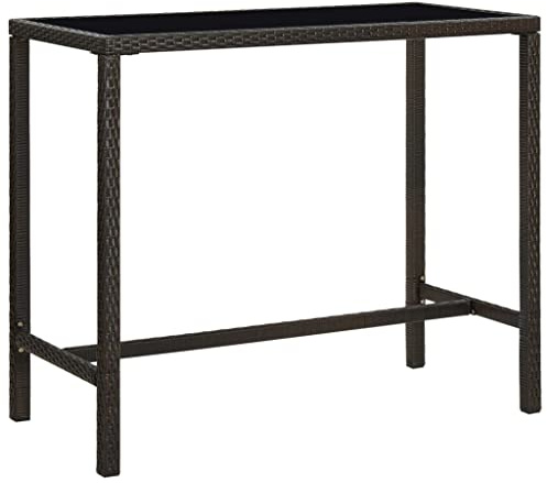 vidaXL Mesa Alta de Jardín Mueble Mobiliario Cocina Salón Sala Estar Hogar Exterior Patio Estable Duradera Ratán Sintético Vidrio Marrón 130x60x110cm