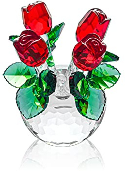 HomeRoots Rote Rose Figur Frühlingsstrauß Kristallglas Blumen 10 x 12 cm (mittel)