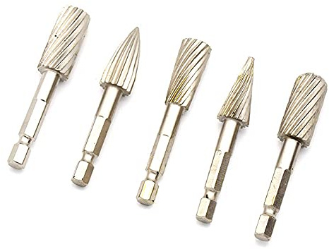 5 piezas HSS 1/4 '' Molinillo eléctrico, limas giratorias, juego de fresas giratorias para tallado de madera de plástico de metal suave, escofina giratoria, 5 uds