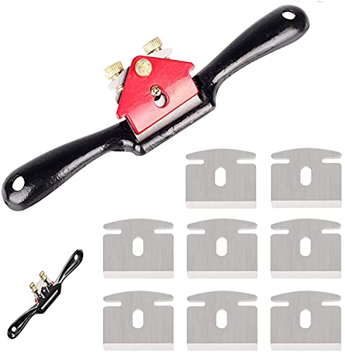 XPOOP Schweifhobel, 210 mm Anpassung Holzbearbeitung Schneide Plane Spokeshave Hand Trimmen Werkzeug, Mit 8 Ersatzklingen, Einstellbar Handhobel-Handwerkzeug mit Schrauben