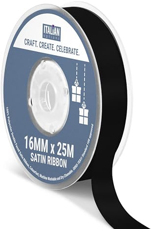 Italian Options Satinband, 16 mm breit x 25 m Rolle, Schwarz