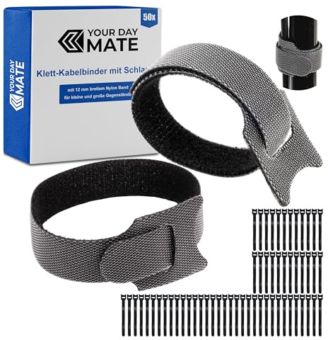 Kardborreband med ögla, 50 st, 20 cm långa, svart, nylonkabelkardborreband, kardborreband med ögla, återförslutningsbar kabelorganisatör, kardborreband med kardborreband, klämkabelband