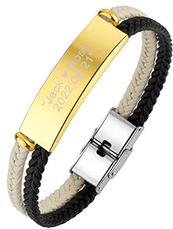 Flongo Partnerarmbänder Freundschaftsarmbänder BFF Ketten für 2 Damen Herren Armband Armreif Armkette Lederband kostenlose Personalisierte Wunschgravur Gold