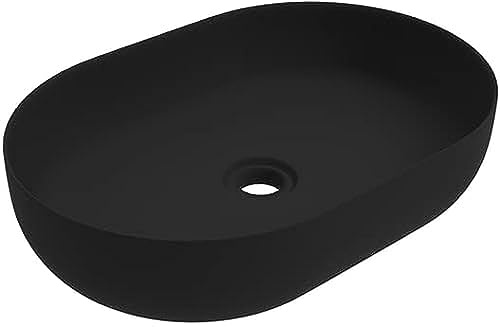 ERCOS Lavabo D'appoggio Ovale In Ceramica, Lavabo Bagno Colore Nero , Senza Troppopieno, Dimensioni 400x135 mm