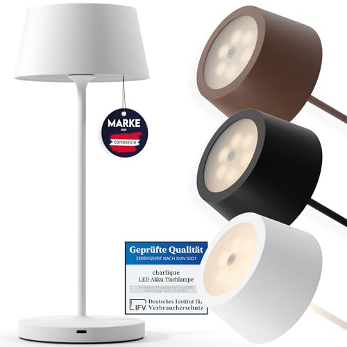 charlique® LED Akku Tischlampe - kabellos, weiß 34 cm, dimmbar, Aluminium