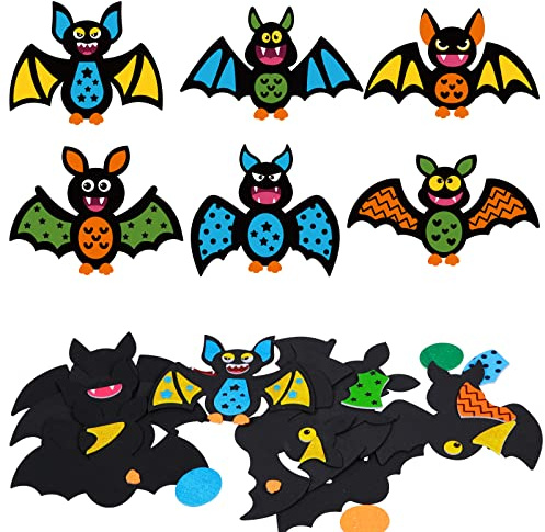 LAMEK 12 Fledermaus Bastelsets für Kinder Halloween Kreativsets zum Basteln | Kreative Kunsthandwerk Bastelhandwerk mit Moosgummi Aufkleber Hängende Deko für Jungen Mädchen Halloween