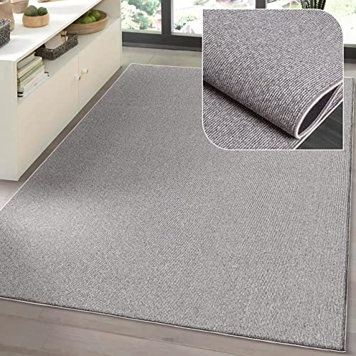 the carpet Natal Moderner einfarbiger Teppich Wohnzimmer, für die Küche geeignet, Tufting, robuster Kurzflor mit Filz-Rücken, weich & schmutzabweisend, Grau, 160 x 230 cm