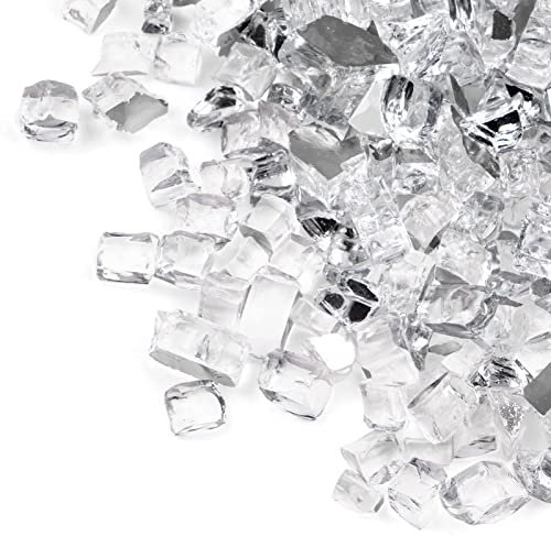 GASPRO 20 lbs Clear Fire Glass for Fire Pit Table, Reflective Gas Fireplace Glass Rocks, Gorgeous, 1/2 Inch