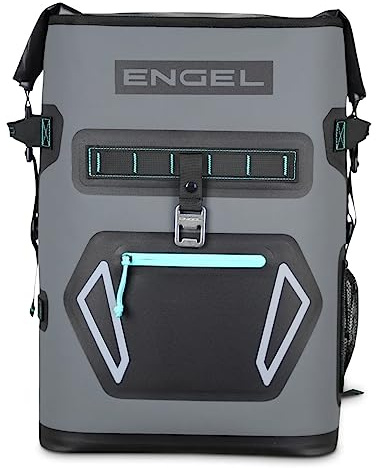 Engel 23.7 L Insulated Cooler Backpack - Roll-Top Waterproof Picnic Backpack for 4 - Thermal Lunch Cool Bag for Hiking, Beach, Camping - Rucksack Keeps Cool Up To 3 Days - Dark Gray/Seafoam