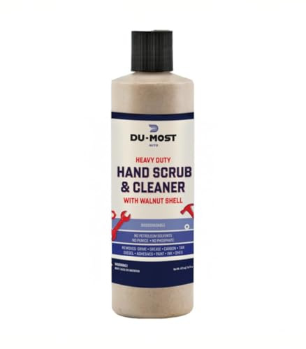 DU-MOST Hand Scrub & Cleaner with Walnut Shell, Removes Grim/Grease/Carbon/Tar/Diesel/Adhesive/Paint/Ink/Dye, No Petroleum Solvents, No Pumice, No Phosphate, Citrus Scent, 16 oz