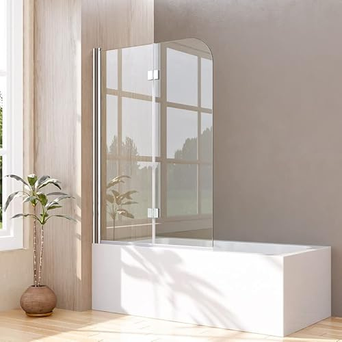 2-teilig Duschwand für Badewanne 110x140cm Doppelfaltflügeltür faltbar Badewannenaufsatz Silber Dusche Duschtrennwand, Trennwand Badewannenwand mit 6mm Nano Glas, Höhe 140cm