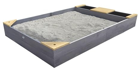 AXI Kelly bac à Sable en Bois avec Banc et récipients pour l'eau | 180 x 115 cm | Bac à Sable pour Enfants en Gris Clair et Brun