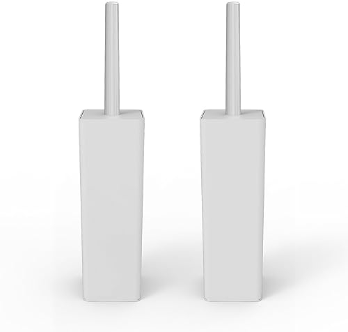 Top-spring Set di 2 Scopino e Portascopino per WC - Corpo Quadrato in Plastica, Supporto Bianco, Igienico