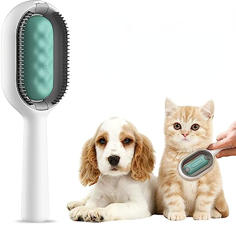 2023 NEW Dog Brush with Water Tank Cat Brush with Wet Wipes(not include) Cleaning Brush for Pet Hair Pet Cleaning Hair Removal Comb Ideal for Massage Care and Remove Hair (3mm-Short Hair,Blue)