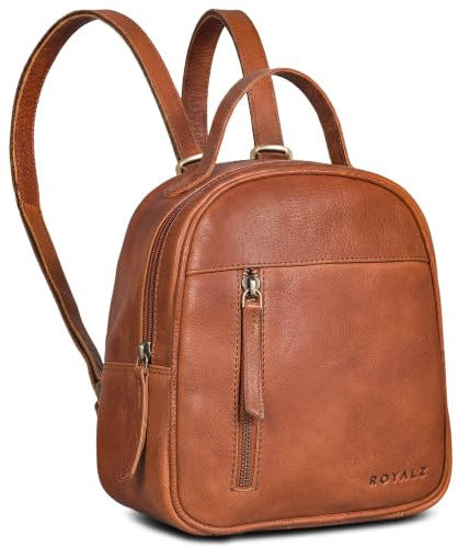 ROYALZ 'Olympia' Lässiger Kleiner Lederrucksack Damen Echtleder im Vintage Look - Eleganter Mini Rucksack perfekt als Tagesrucksack Cityrucksack Rucksackhandtasche