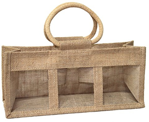 Hampabox Pack of 10 Natural Jute Bags with Handles for 3 Jars - Gift Bags for Jams, Chutneys, Pickles