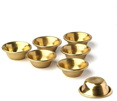 Vintage Brass Tibetan Style Meditation Bowl Set 7 Bowls Home Accent and Small Parts Organizer (Yellow)