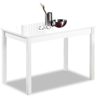 Astimesa - Mesa de Cocina con Tapa de Cristal Color Blanco - Estructura Blanca- Ideal para Cocinas Pequeñas y Decoración Minimalista - Práctica para Organizar Espacios - Medidas: 110 cm x 70 cm.