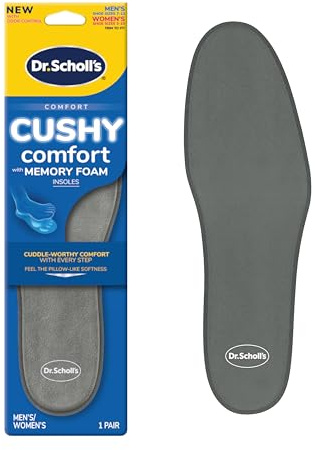 Dr. Scholl's® Cushy Comfort con plantillas de espuma viscoelástica, amortiguación sensible a los pies completos, alivia la presión, diseño delgado, inserciones recortadas para adaptarse a zapatos,