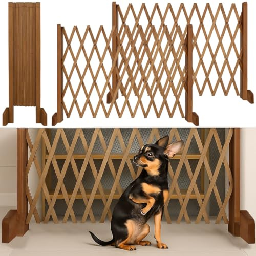 Treppenschutzgitter für Hunde - Absperrgitter Hund - Türschutzgitter - Hundeschutzgitter - Hundebarrieren - verstellbar Trennwand - ohne Bohren - 30-117cm breit - aus Holz - 2er Pack