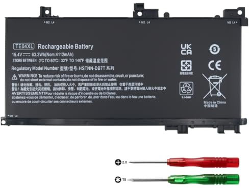 KXRSII TE04XL Laptop Battery for HP Omen 15-AX200 15-AX250WM 15-AX210NR 15-AX243DX 15-AX252NR 15-AX220TX, Pavilion 15-BC 15-BC200NB 15-BC251NR 15-BC260NR Z Z 9051 75-271 905277-855 HSTNN-UB7A (15.4V