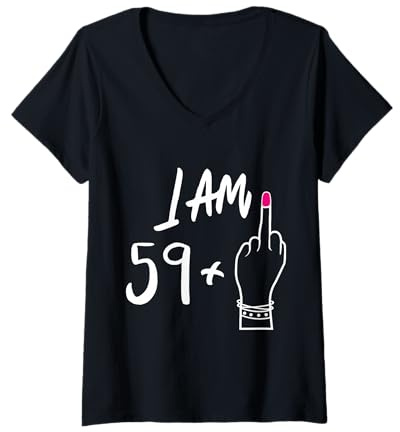 Damen Frauen Bday I Am 59 Plus 1 Mittelfinger für 60. Geburtstag T-Shirt mit V-Ausschnitt