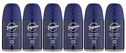 Designer Fragrances 6 Pack Savore Automatic Room Spray Universal Refill Air Freshener Cans - For Home & Vehicles – Upto 70 Days of Luxury Lasting Smell - Deodorise & Neutralise Odours – 250ml