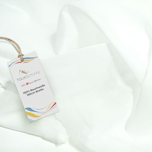 TOLKO 50cm Bauwollstoff Meterware | zarter Sommer Batist Stoff als Modestoff Kleiderstoff Dekostoff | Stoffe zum Nähen Meterware Baumwolle zum Dekorieren (Weiß)