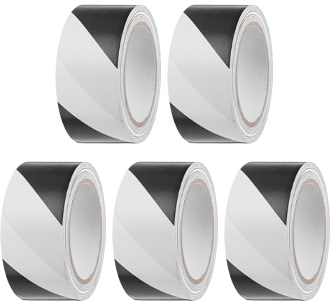 QUARKZMAN Warn Sicherheits Streifen Band Schwarz Weiß PVC Klebe Band für Wände Böden Rohre und Geräte Markierung 2 x 108 Ft 5Stk