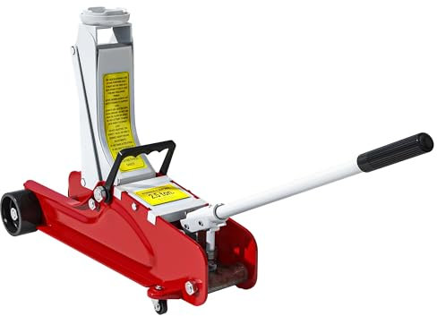 HOMCOM Cric Idraulico a Basso Profilo, Cric per Auto in Acciaio Rinforzato con Capacità 2.5 Tonnellate, Sollevamento 8-38cm, Rosso