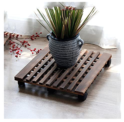 Blumentopf-Caddy, 40 x 40 cm – 45 x 45 cm, Blumentopf-Rollwagen für den Garten – Ständer auf Rädern, Blumenwagen für den Innenbereich, bewegliches quadratisches Blumentopf-Regal (Größe: 40 cm/15,7 Z