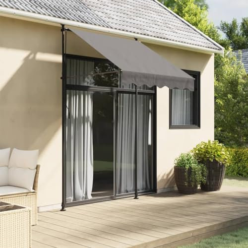 Baziroo Markise Einziehbar Outdoormarkise Ausfahrbare Markise Außenmarkise mit Handkurbel Balkonmarkise Sonnenschutz Außen HöfeMarkise Sonnenmarkise 150x150 cm Markise Anthrazit Stoff