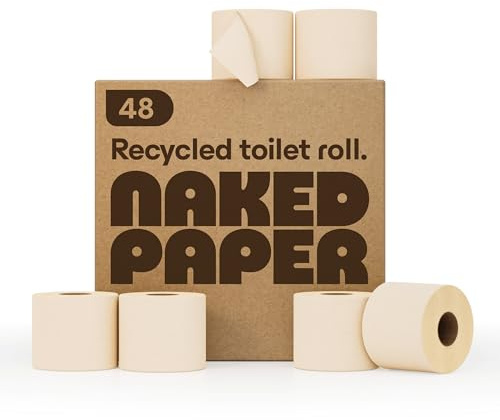Naked Paper Recycled Toilet Roll (Pack of 48 Loo Rolls) – Unbleached Toilet Paper – Seriously Soft and Strong, 320 Sheets Each – Plastic-Free, Sustainably Produced and Safe for Delicate Skin