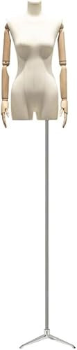 SUNMME Schneiderpuppe, weibliche Büste, Torso, höhenverstellbar, Mädchen-Schaufensterpuppen, mit Armen aus Massivholz, schwarz, 1 Arm + (beige Arme)