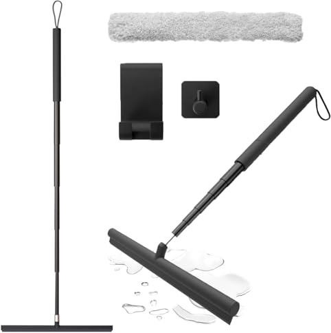 Shower Squeegee, Squeegee Shower with Holder, Window Squeegee Silicone Adjustable 30-120 cm, Black Shower Squeegee Long Handle, Squeegee for Bathroom, Bathroom Squeegee