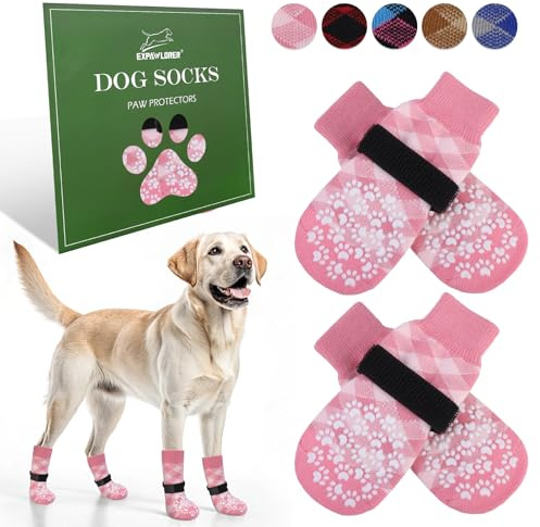 EXPAWLORER 2 Paar Anti rutsch Hundesocken Leckschutz der Pfoten, rutschfeste Pfotenschutz Hund Verletzung für Holzboden, Hundeschuhe Hundestiefel für heißen Boden Outdoor, Rosa S