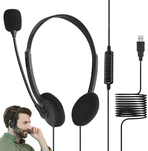 Casque USB avec Microphone – Casque USB À Réduction De Bruit, Casque D'ordinateur Filaire | À Flèche Réglable, Appels Vocaux Clairs, Casque USB avec Microphone pour Ordinateur Portable, Réunions