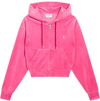 Juicy Couture Iccle Hoodie Kapuzensweatjacke, Sweatjacke mit Kapuze und Reißverschluss aus Velour in Verschiedenen Farben Sweatshirt à Capuche, Rose, S Femme
