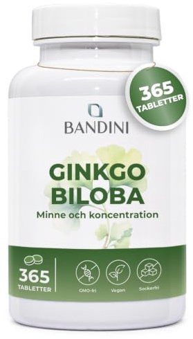 Bandini® Ginkgo Biloba 6000 mg, 365 tabletter (1 års förråd) 50:1-extrakt | Ginko Biloba med flavonglykosider och terpenlaktoner, Gingko Nootropiskt kosttillskott 100 % veganskt, utan GMO