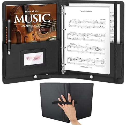 POKIENE Carpetas de música para partituras con asa y hombro, de piel sintética, carpeta de coro, color negro, carpeta de 4 anillos para piano y actuaciones escénicas