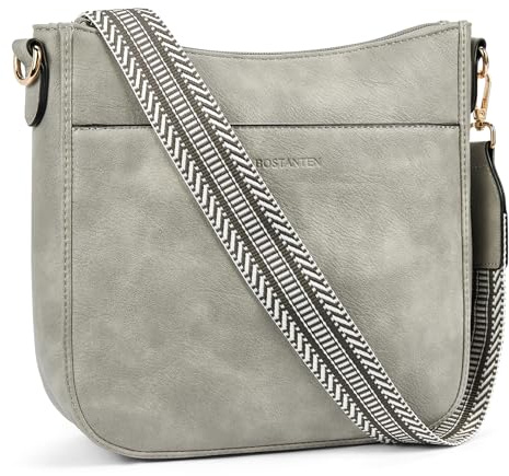BOSTANTEN Handtasche Damen Mittelgroß Umhängetasche Leder für Frauen | Crossbody Bag mit Verstellbarem Breitem Farbigem Gurt, Tasche mit Vielen Fächern, Schultertasche für Alltag Unterwegs
