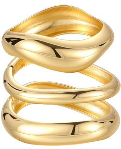 Emibele Brazaletes Oro para Mujeres, 3PCS Brazaletes Dorados Gruesos Irregulares Con Bisagra, Moda Brazo Ancho Manguito Minimalista Grueso, Regalos de Joyería para San Valentín Navidad Cumpleaños