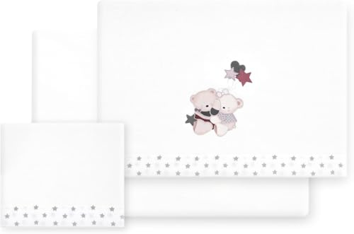 Danielstore Sabanas Cuna 60x120 Algodon 100% Bebé-Primavera- Verano- Otoño Fabricadas en España (Incluye Sabana Bajera+encimera+Funda Almohada). (Volamos Baby Gris)